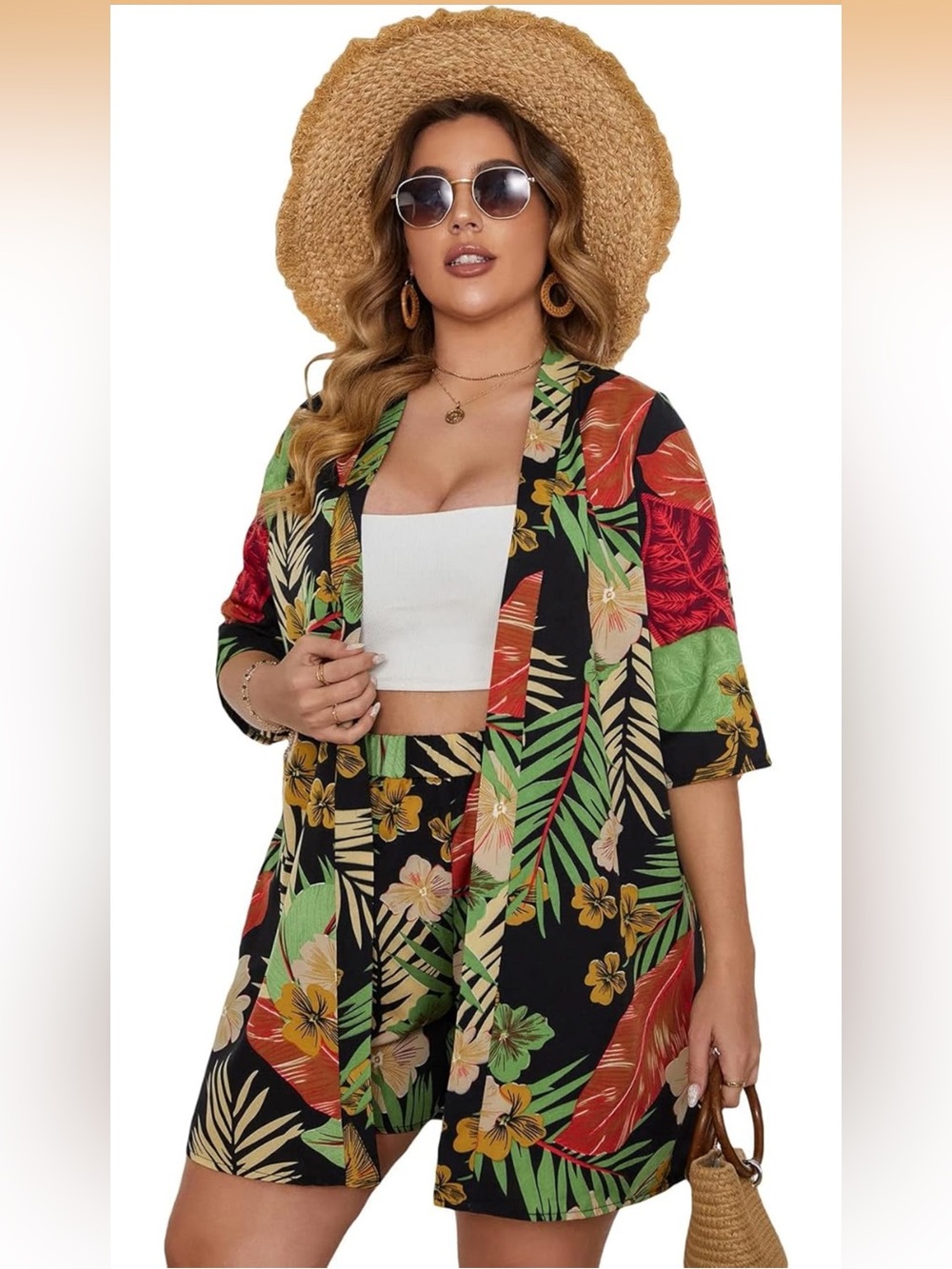 Tropical Floral Kimono and Shorts Set